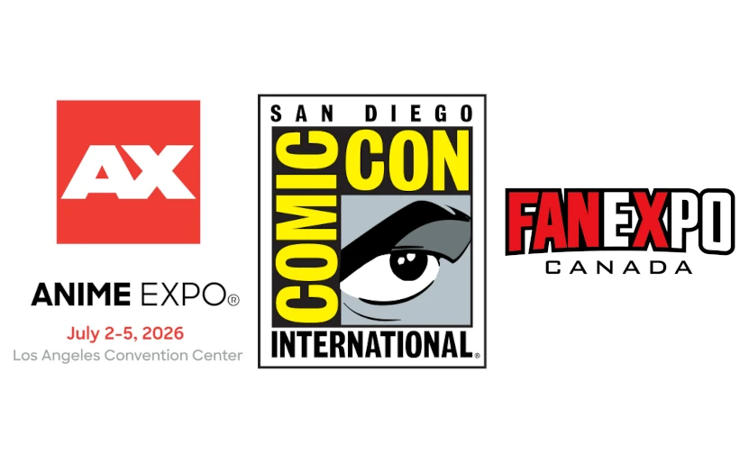 Logos d'Anime Expo 2026, de San Diego Comic-Con et de Fan Expo Canada